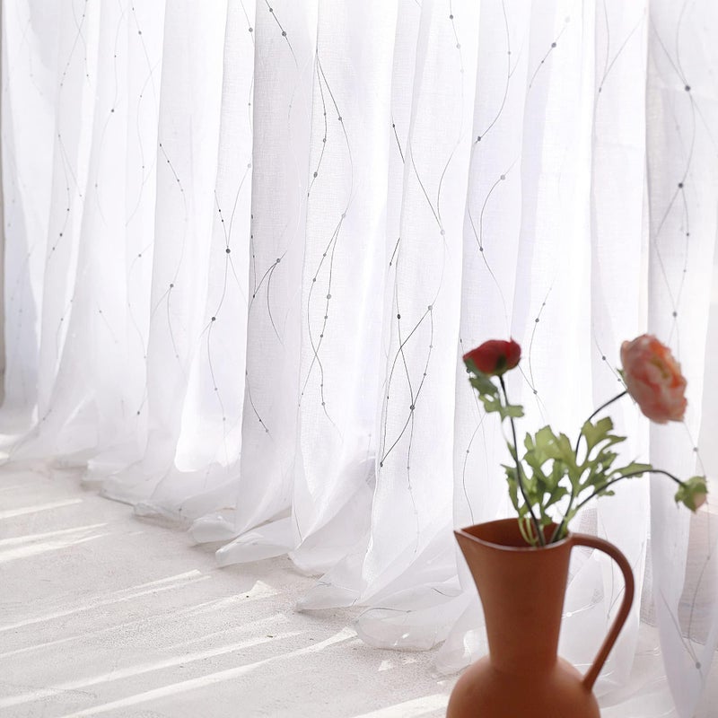 Deconovo Sheer Curtains - Voile Curtains Rod Pocket - Voile Sheer Drapes, 2 Panels for Living Room, White & Silver, 52W X 72L - Image 1